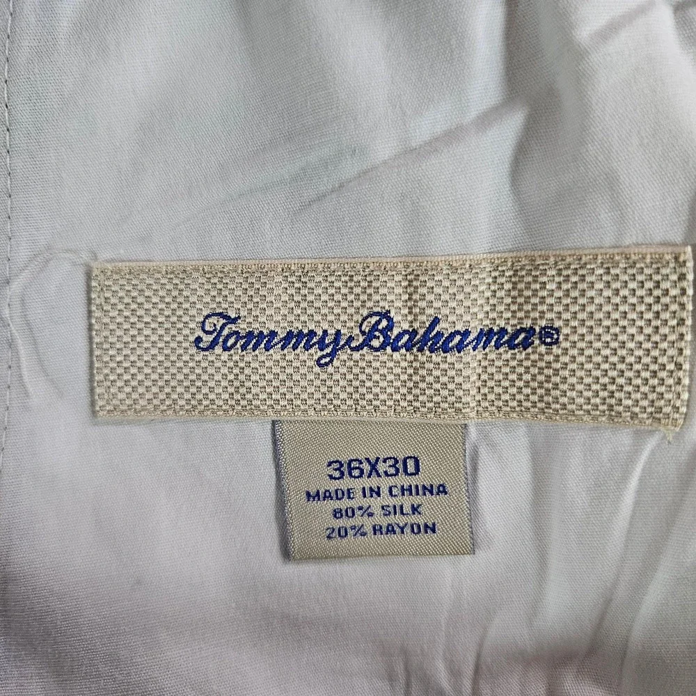 Tommy Bahama Mens 36x30 Silk Bamboo Pleated Pants Khaki Tan Herringbone Dress